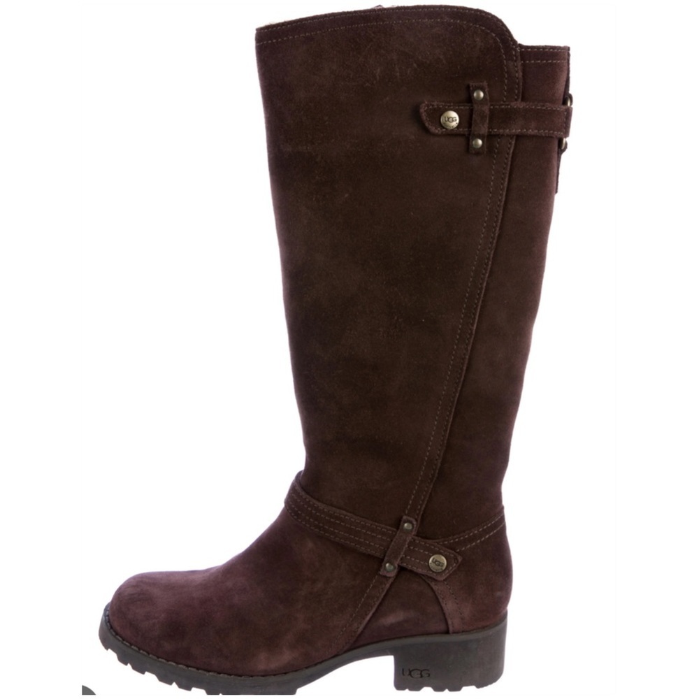 UGG Australia Tall Suede Riding Boots Jillian Shearling knee high boot brown 7